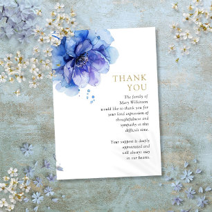 Carte De Remerciements Aquarelle Bleu Floral Célébration De La Vie Funéra