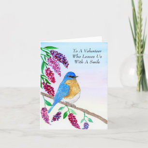 Carte De Remerciements Aquarelle Bleu Oiseau Dans Wisteria Tree Volunteer