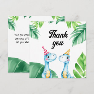 Carte De Remerciements Aquarelle Bleu Trex Vert Enfants 3e anniversaire