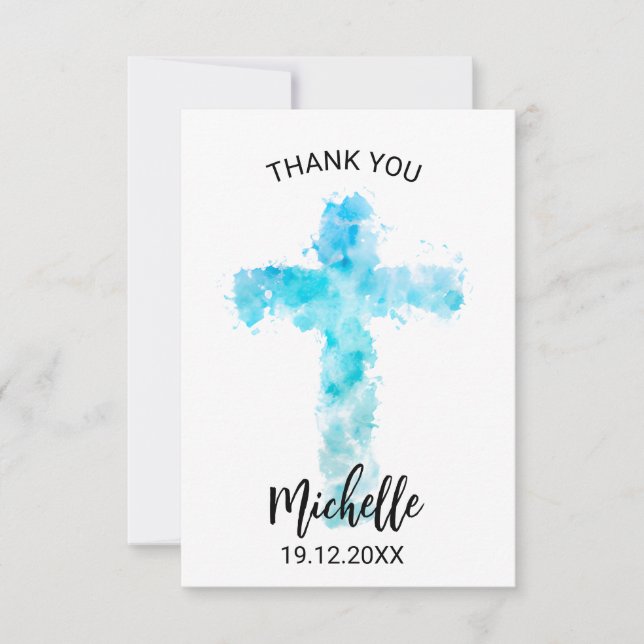 Carte De Remerciements Aquarelle bleue Christian Cross Christing (Devant)