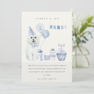 Carte De Remerciements Aquarelle Bleue Cute Chien N'importe quel âge fête