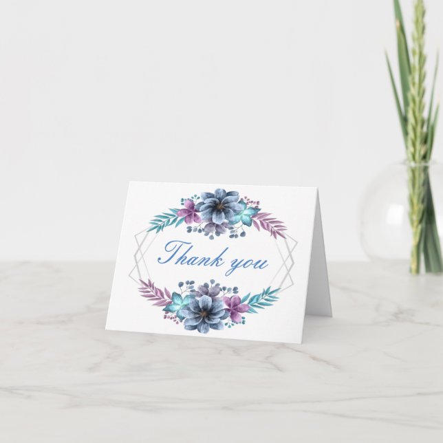 Carte De Remerciements Aquarelle Bleue Et Violet Florale (Devant)