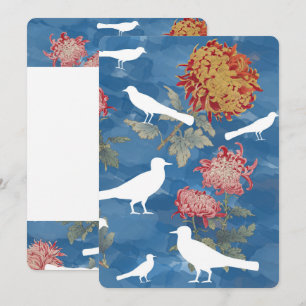 Carte De Remerciements Aquarelle bleue Fleurs Vintages et oiseaux