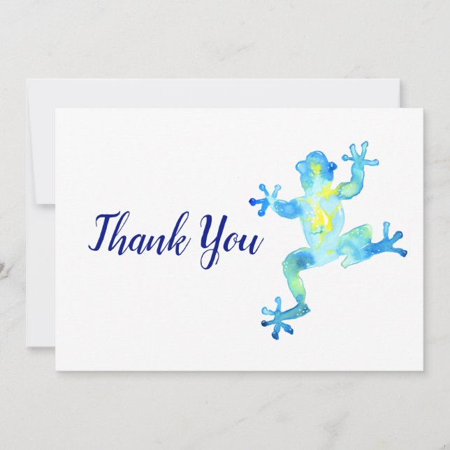 Carte De Remerciements Aquarelle bleue Grenouille (Devant)