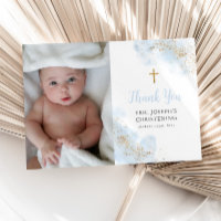 Aquarelle bleue Or Garçon Christening Baptême Phot
