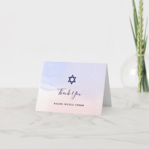 Carte De Remerciements Aquarelle bleue Pastel et rose   Bat mitzvah
