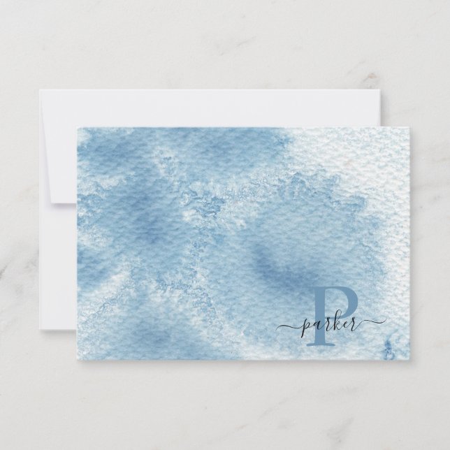 Carte De Remerciements Aquarelle bleue personnalisée Nom initial Monogram (Devant)