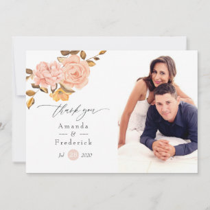 Carte De Remerciements Aquarelle Blush rose et or Mariage Floral