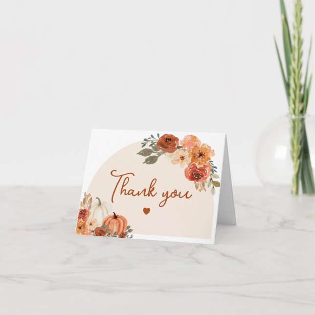 Carte De Remerciements Aquarelle Boho Automne Citrouille Floral D'automne (Devant)