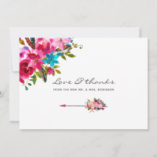 Carte De Remerciements Aquarelle Boho Chic Floral Mariage