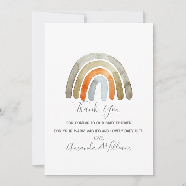 Carte De Remerciements Aquarelle Boho Rainbow Baby shower (Devant)
