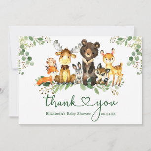 Carte De Remerciements Aquarelle Bois Animaux Baby shower Coeur