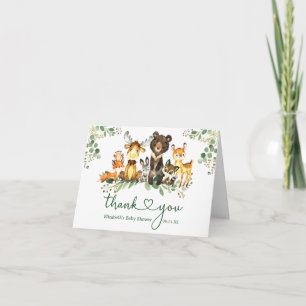 Carte De Remerciements Aquarelle Bois Animaux Baby shower Note cardiaque