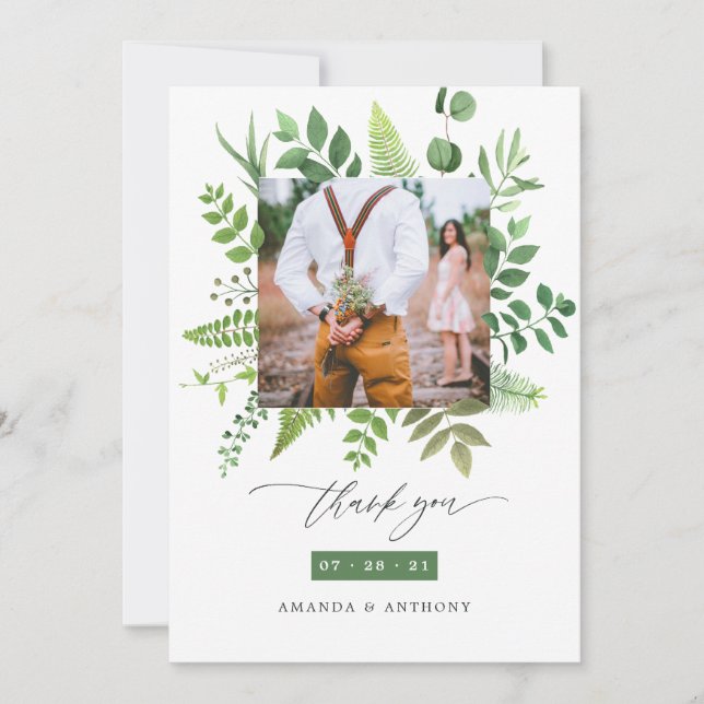 Carte De Remerciements Aquarelle Bois Forêt Végétation Mariage Photo (Devant)