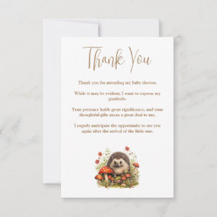 Carte De Remerciements Aquarelle Bois Hérisson Baby shower Champignons
