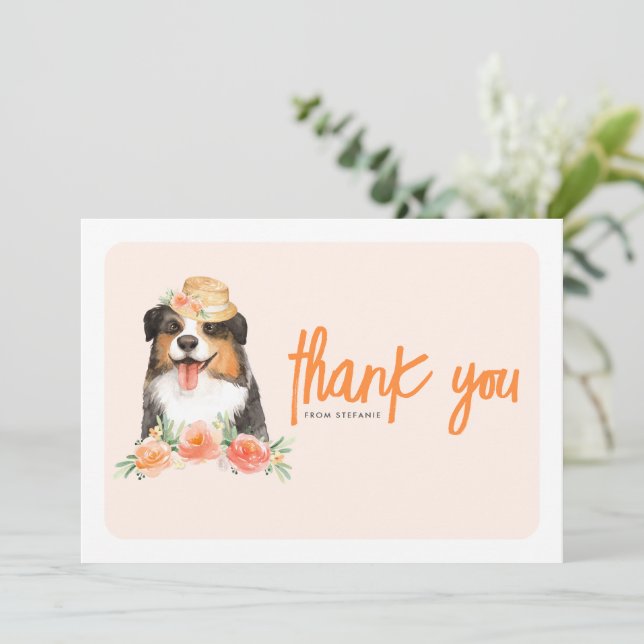 Carte De Remerciements Aquarelle Bordure Collie Peach Flowers Anniversair (Debout devant)