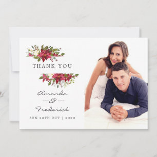 Carte De Remerciements Aquarelle Bourgogne Floral Mariage de Noël