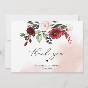 Carte De Remerciements Aquarelle burgunch rose mariage