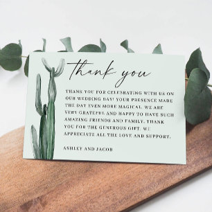 Carte De Remerciements Aquarelle cactus verdure. Mariage de cactus du dés
