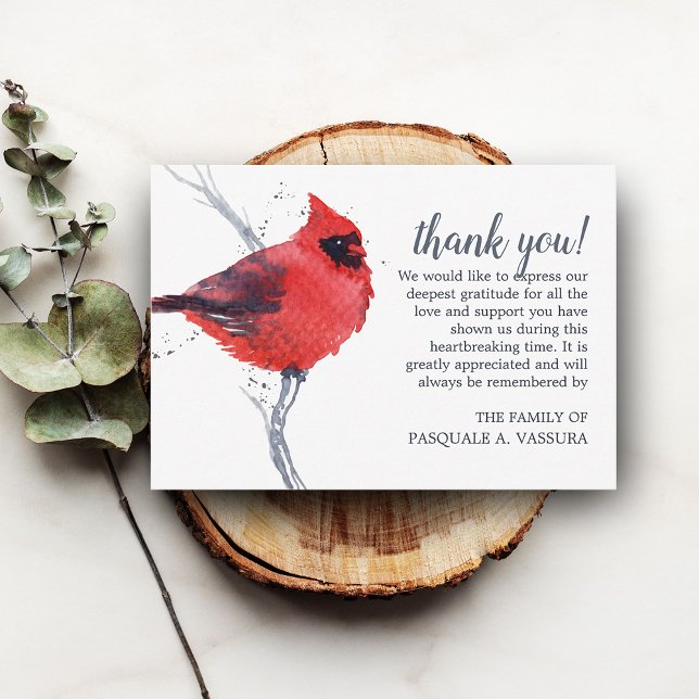 Carte De Remerciements Aquarelle cardinale 3,5 po x 5 po (Créateur téléchargé)