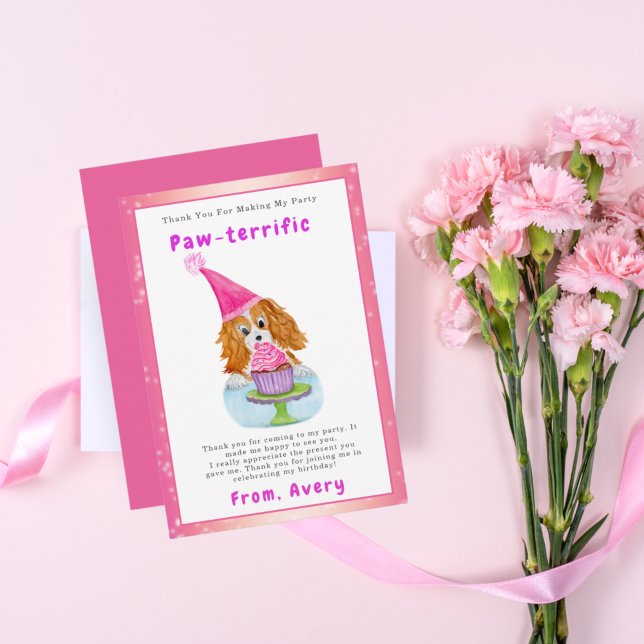 Carte De Remerciements Aquarelle Cavalier King Charles Cupcake Anniversai (Créateur téléchargé)