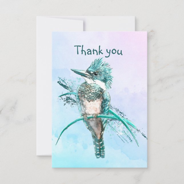 Carte De Remerciements Aquarelle Ceinturée Kingfisher Oiseau Art de la fa (Devant)