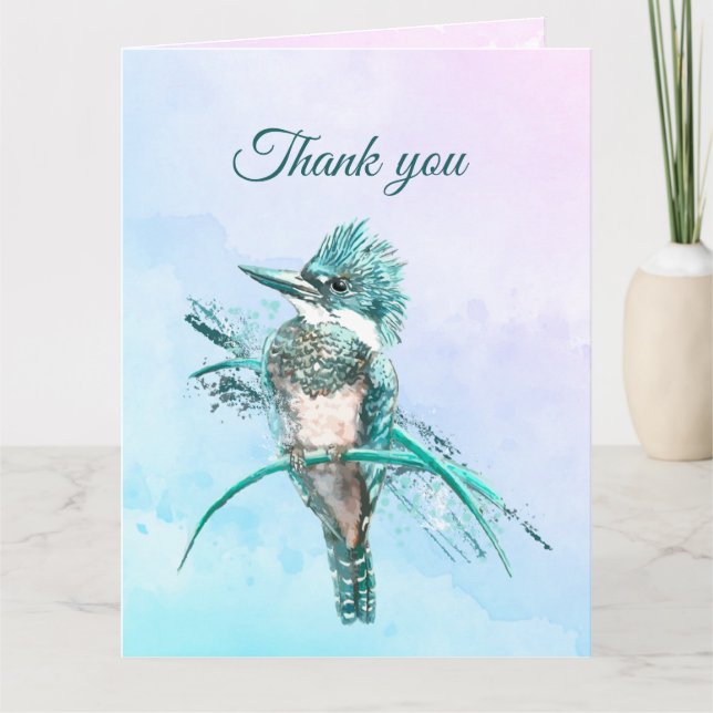 Carte De Remerciements Aquarelle Ceinturée Kingfisher Oiseau Art de la fa (Devant)