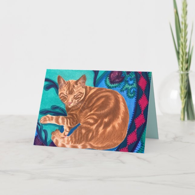 Carte De Remerciements Aquarelle Chat et courtepointe (Devant)