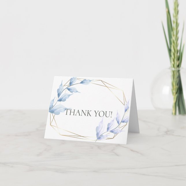 Carte De Remerciements Aquarelle chic bleu Dusty et feuillage Lilac clair (Devant)