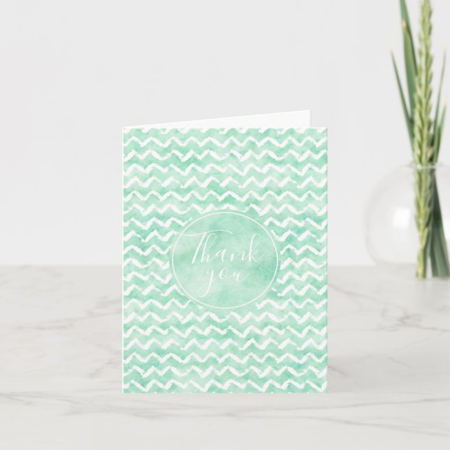 Carte De Remerciements Aquarelle Chic Mint Chevron Stripes (Devant)