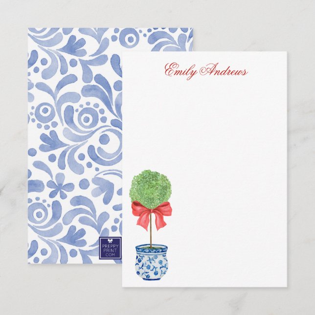 Carte De Remerciements Aquarelle Chinoiserie Bow rouge Topio (Devant / Derrière)