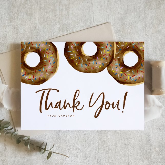 Carte De Remerciements Aquarelle Chocolat Saupoudrer Donuts Anniversaire (Créateur téléchargé)