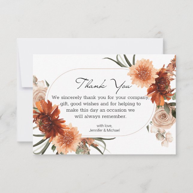 Carte De Remerciements aquarelle chute florale terre cuite mariage modern (Devant)