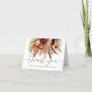 Carte De Remerciements Aquarelle Chute Terracotta Fleurs Pampas Grass