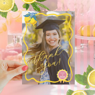 Carte De Remerciements Aquarelle Citron Fraîchement Diplômé Photo Classe 