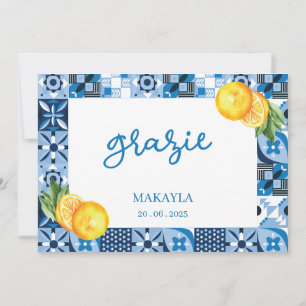 Carte De Remerciements Aquarelle Citron Positano Fête des mariées Grazie
