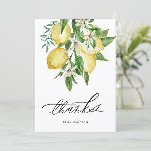Carte De Remerciements Aquarelle Citrons et fleurs Fête d'anniversaire