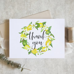 Carte De Remerciements Aquarelle Citrons et fleurs Mariage de couronnes