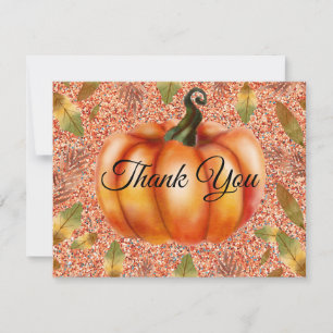 Carte De Remerciements Aquarelle Citrouille Automne Orange Paillettes