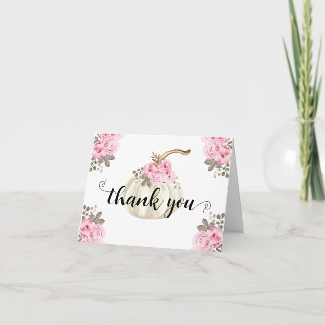 Carte De Remerciements Aquarelle Citrouille rose Floral (Devant)