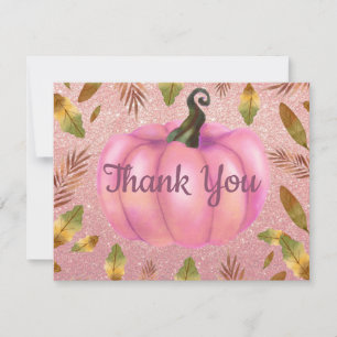 Carte De Remerciements Aquarelle Citrouille  Rose or Parties scintillant 