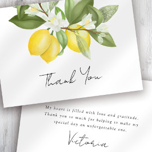 Carte De Remerciements Aquarelle Citrus Lemons Fête des mariées