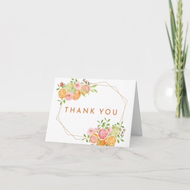Carte De Remerciements Aquarelle Citrus Mariage photo pliée (Devant)