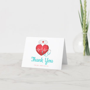 Carte De Remerciements Aquarelle Coeur Stethoscope Infirmière Casquette