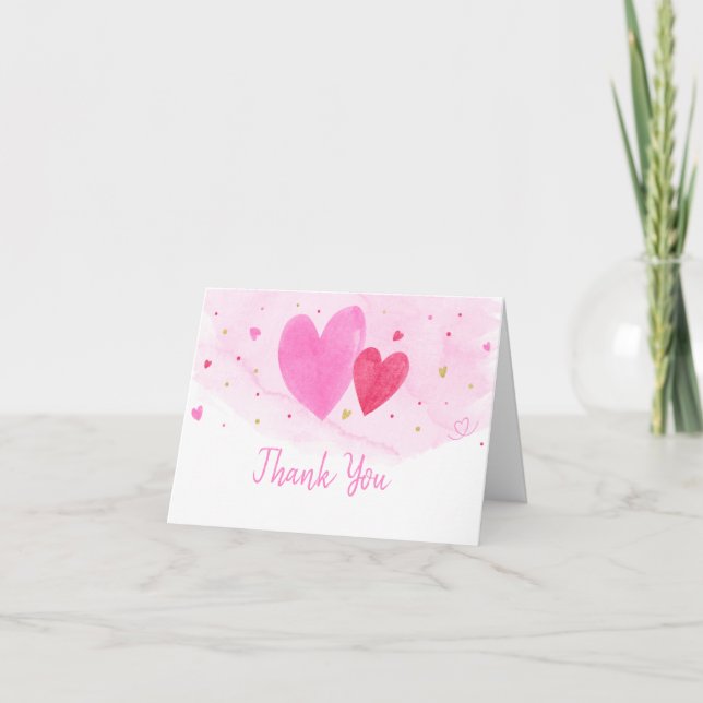 Carte De Remerciements Aquarelle Coeurs Anniversaire (Devant)