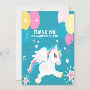 Carte De Remerciements Aquarelle coloré arc-en-ciel Unicorn fille Anniver