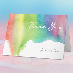 Carte De Remerciements Aquarelle colorée vive Peinture mixte arc-en-ciel