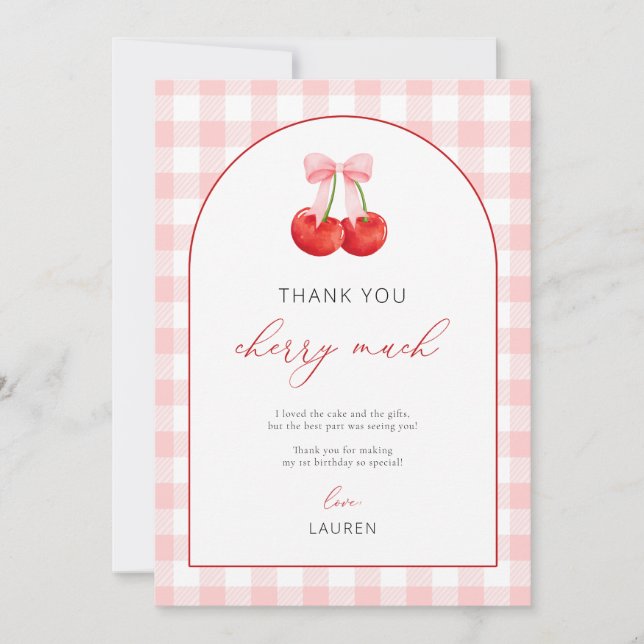 Carte De Remerciements Aquarelle Coquette Cerise Anniversaire (Devant)