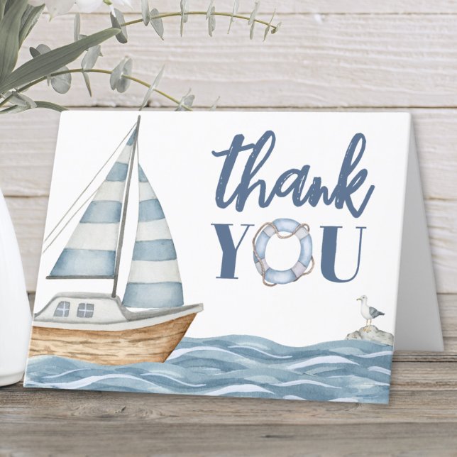 Carte De Remerciements Aquarelle Côtière Océan Nautique (Watercolor Coastal Nautical Ocean Thank You Card)