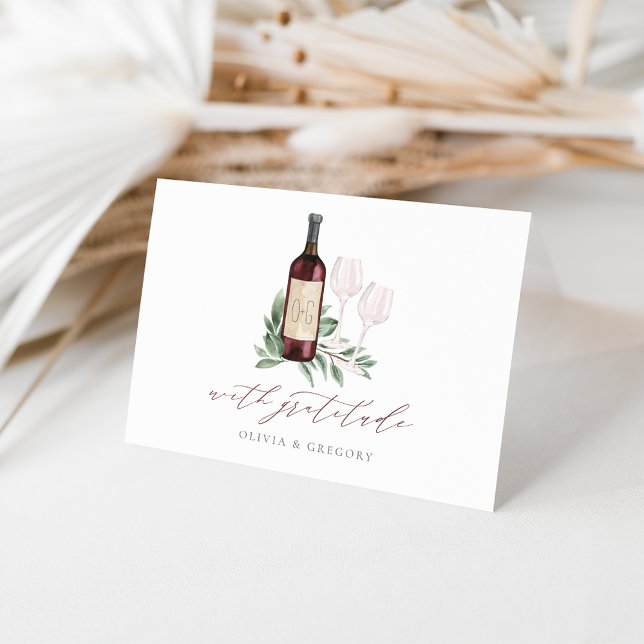Carte De Remerciements Aquarelle Couples botaniques de vin rouge (Créateur téléchargé)